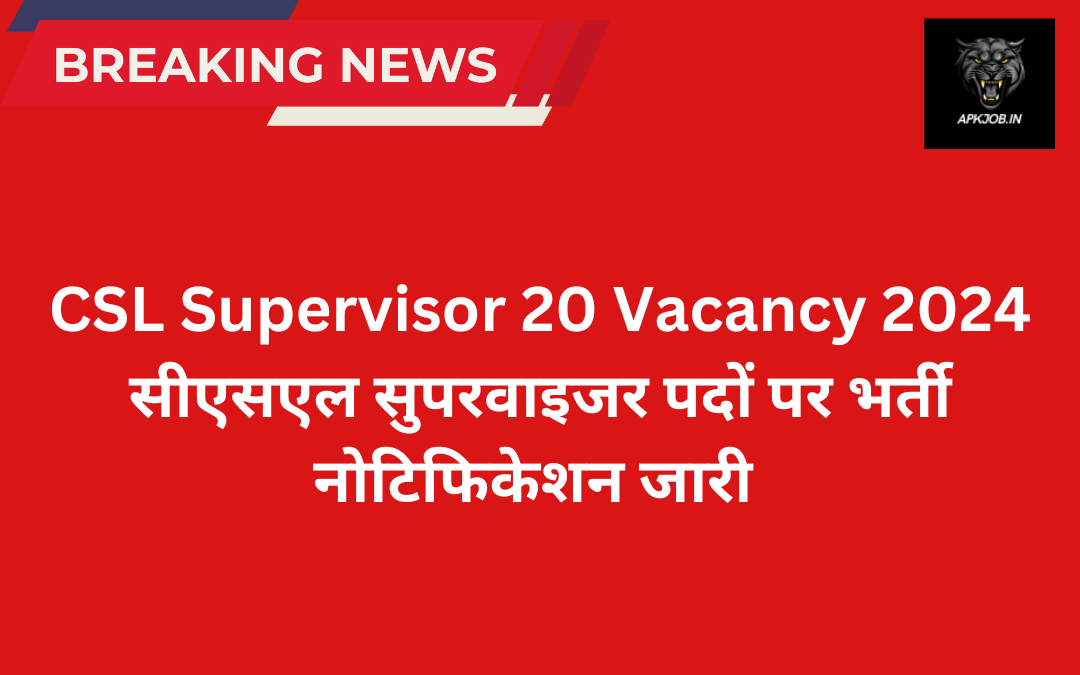 CSL Supervisor 20 Vacancy 2024