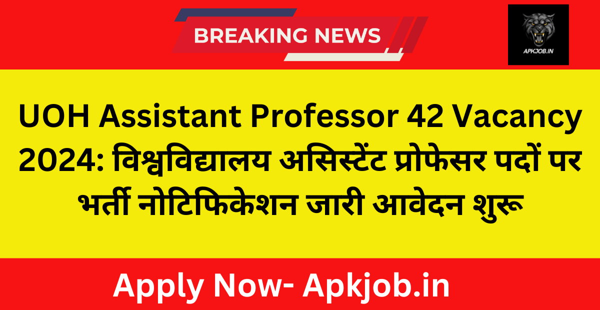 UOH Assistant Professor 42 Vacancy 2024: विश्वविद्यालय असिस्टेंट प्रोफेसर पदों पर भर्ती नोटिफिकेशन जारी आवेदन शुरू