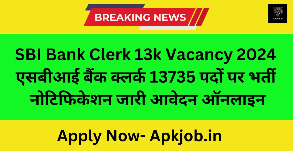 SBI Bank Clerk 13k Vacancy 2024